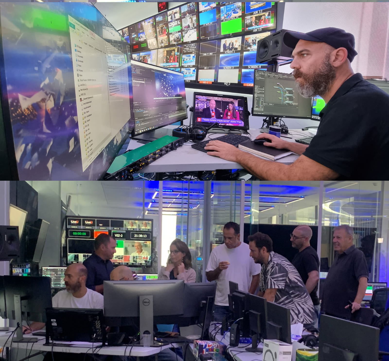 Live broadcast crew on a studio floor