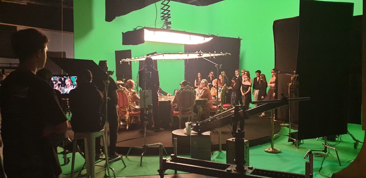 Virtual production green screen stage